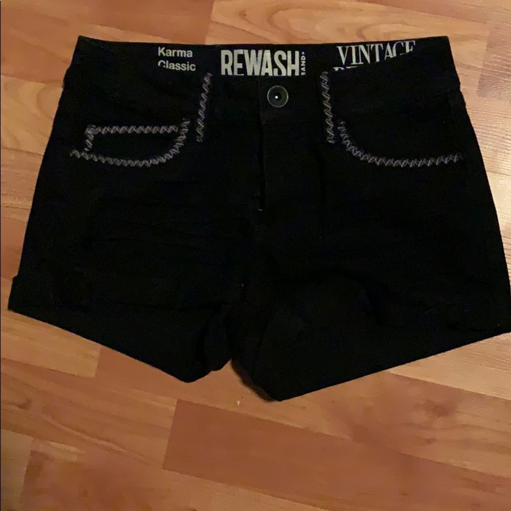 Black denim slightly distressed shorts